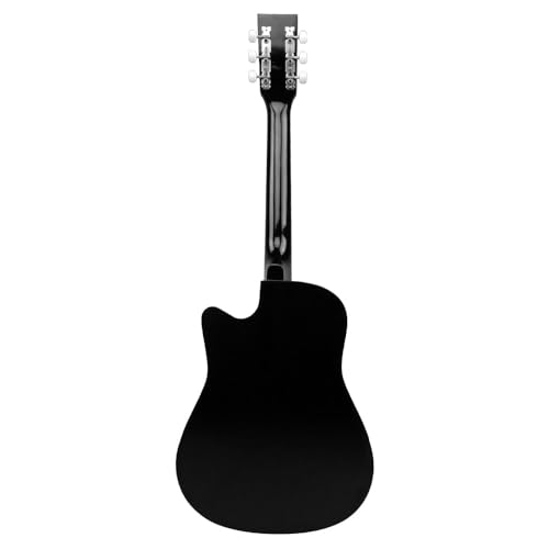 Image of Henrix 38C 38 Inch Cutaway Basswood Acoustic Guitar With Dual Action Truss Rod, Gigbag, Picks, String Set, String Winder, Strap, Polishing Cloth & Ebook - Black