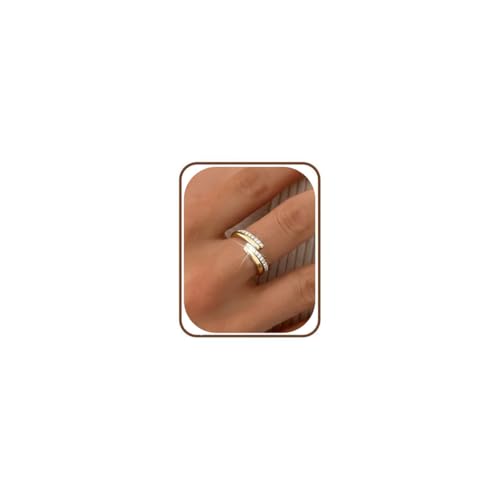 Habselikob 2Pcs Bague Femme Or/Argent Pour Femme Empilables Reglable Bague Hypoallergéniques Zircone Cubique Alliance Femme Bagues Minimalistes Tendance...