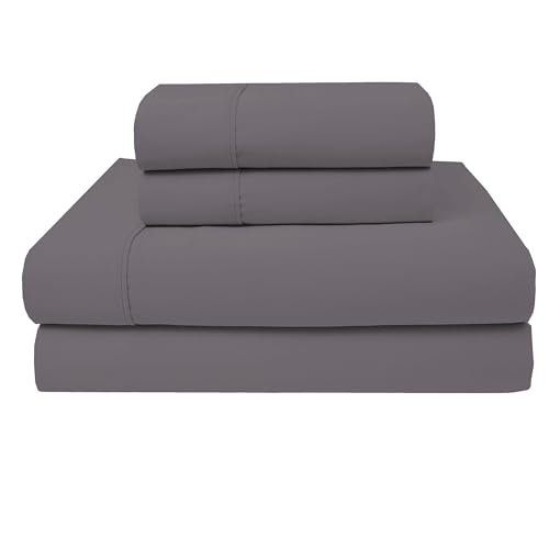 Queen Soft Silver 100% Cotton Sheet Set, 400 Thread Count, Wrinkle-Resistant, Soft Sateen Hotel Quality Bed Sheets with Elasticized Deep Pocket, Cotton Bedding Set, Soft Silver, Queen