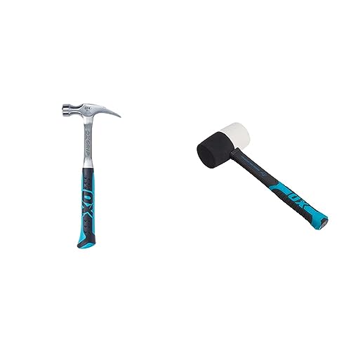 OX OX-P082920 Straight Rip Claw Hammer 20 oz with Non-Slip Handle - Precision Balanced Hammer Tool Ideal for Carpenters and Electricians, Multi-Colour & OX Combination Rubber Mallet - 24 oz