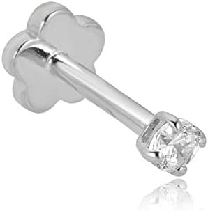 AVORA 14K White Gold 2mm Simulated Diamond CZ Cartilage Piercing Flat Back Earring Body Jewelry (18 Gauge)