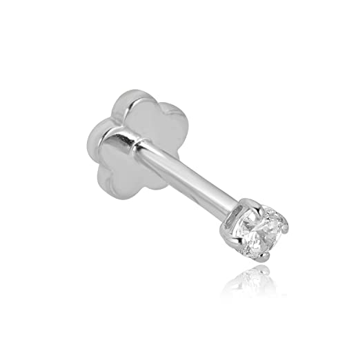 Avora 14K White Gold 2Mm Simulated Diamond Cz Cartilage Piercing Flat Back Earring Body Jewelry (18 Gauge) #TOP22