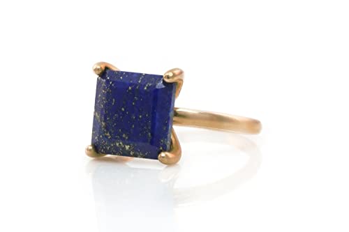 Bague en Lapis Lazuli et Or Rose 14k : un bijou carré artisanal d'exception