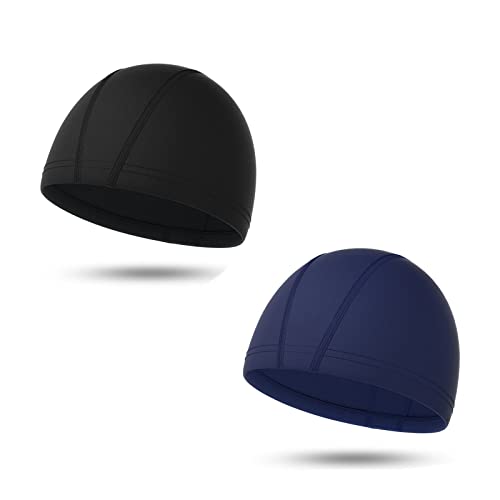 FIBOUND 2 PCS Gorro Natacion Hombre,Gorra de Baño Mujer Piscina,Antideslizante de Piscina Sombrero ,Gorro de Natación Gorro de Tela Elástico,para Mujeres Hombres Adultos Jóvenes Cover