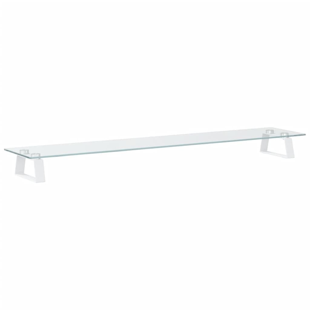 Supporto per monitor da scrivania, bianco, 100 x 20 x 8 cm, in vetro temperato e metallo, per ufficio e lavoro domestico