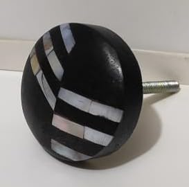 Perilla Home Set of 6 Renaksh Wooden Knob, Wood and MOP (Mother of Pearl) Decorative Cabinet Hardware, Room, Kitchen, Cupboard, Door, Dresser, Wardrobe, and Drawer Pulls (Black & White)
