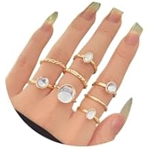 Rrdaily Boho Knuckle Ring Sets for Women,Gold Green Gem Stackable Ring Vintage Green Knuckle Gems Rings Good Luck Midi Finger Rin Aesthetic Statement Thumb Ring Set Jewelry