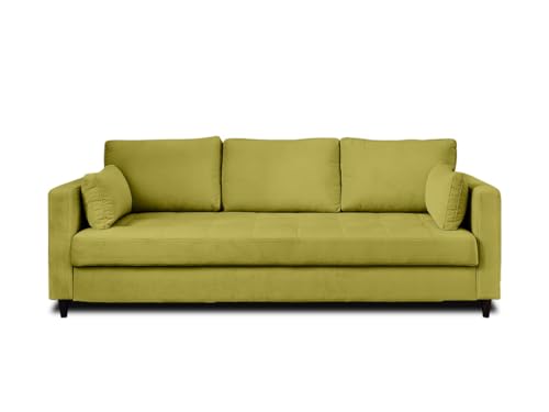 Lisa Design Anna – 3-Sitzer Sofa – mit Schlaffunktion und Tasche – aus Samt Olivgrün