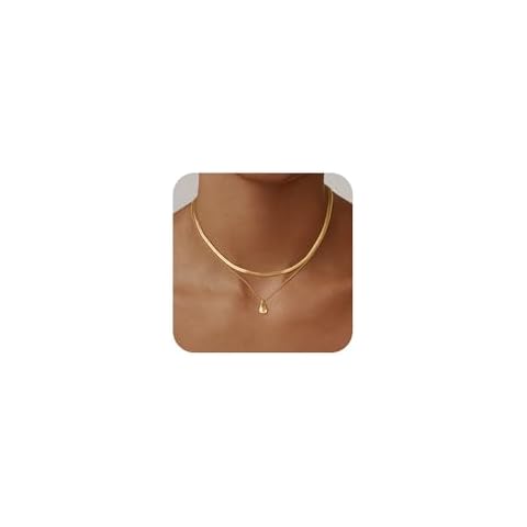 Picuzzy Layered Gold Necklaces for Women, Layering Stacked Stackable Layer 14k Gold Plated Choker Necklaces for Women Trendy Stack Stacking Non Tarnish Pendant Herringbone Chain Necklace Jewelry Set Cover