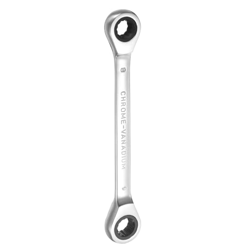 sourcing map Double Box End Ratcheting Wrench 8mm-9mm CR-V Steel Metric 12 Point Ratchet Wrench Mirror Chrome Plating Box End Spanner Tool with 72 Tooth Gear for Auto Repair DIY Project