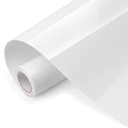 HTV Vinyl Rolls - 12 Inch × 10 Feet PU Heat Transfer Vinyl, Easy Cut& Weed, Iron on Vinyl for DIY T-Shirts, Bags and Other Textiles(White)