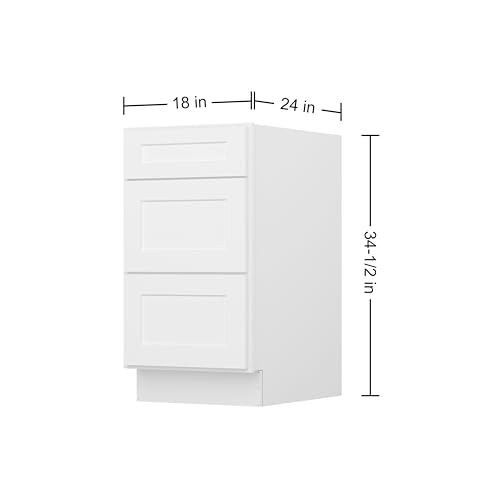 Image of Furinno Shaker Drawer Base Kitchen Cabinet with 3-Drawers, Ready to Assemble, 24 D x 18 W x 34.5 H, White