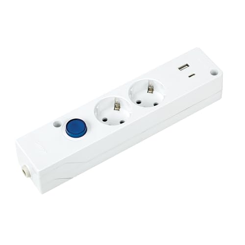 SIMON - Base Multifix, Regleta de Enchufes con 2 Tomas 16A y 2 USB A+C, Carga Rápida, Quick Charge, Enchufe Múltiple, Ladrón con Toma de Tierra e Interruptor de Luz, 250V, 3680W, Color Blanco