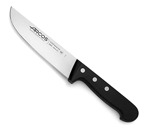 Arcos Cuchillo carnicero 6 pulgadas Acero Inoxidable Nitrum, Cuchillo cocina profesional para cortar carne, pescado y verduras, Mango ergonómico polioximetileno, Serie Universal, Color negro