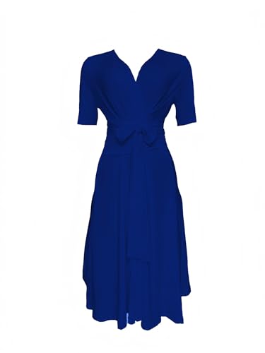 Image of Comfortable Dresses for Women Stretchy Flattering Fit Wrap Dress V Neck Short Sleeve Tie Waist Daily Wear Work Vacation