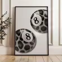 DIHANSM Schwarz-weißes Leopardenlippen-Bild Nr. 8 Ball Leopard Print Room Canvas Picture (50x70cmx3/Unframed)