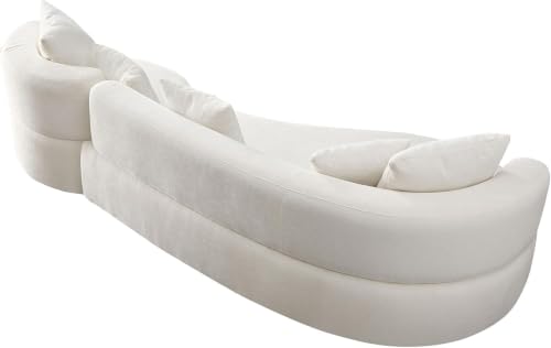 Image of Modern Curved White Sofa Couch with Plush Pillows - 4 Seater Upholstered Living Room Sofa | Contemporary Minimalist Design for Home, Office & Lounge.