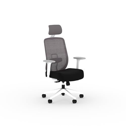 Image of HON Altern Ergonomic Office Chair with Headrest, Mid‑Back Mesh Desk Chair, Adjustable Arms, Seat Slide, Synchro‑Tilt, Rolling Computer Seat for Home Office, White Frame, Black