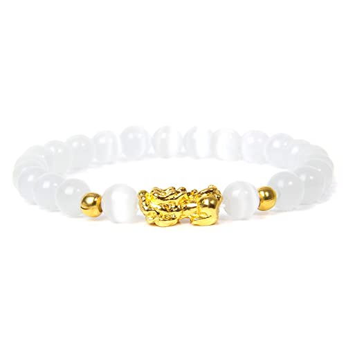 Armband Obsidian Mondstein Amethyst Quarz Armbänder für Damen Herren Armreif, weißes Katzenauge, 17 cm