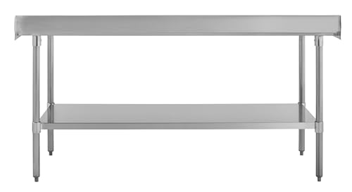 Image of Kratos Stainless Steel Kitchen Prep Table 72 inchx24 inch with Backsplash and Undershelf, NSF Worktable for Restaurants - 16ga /304SS
