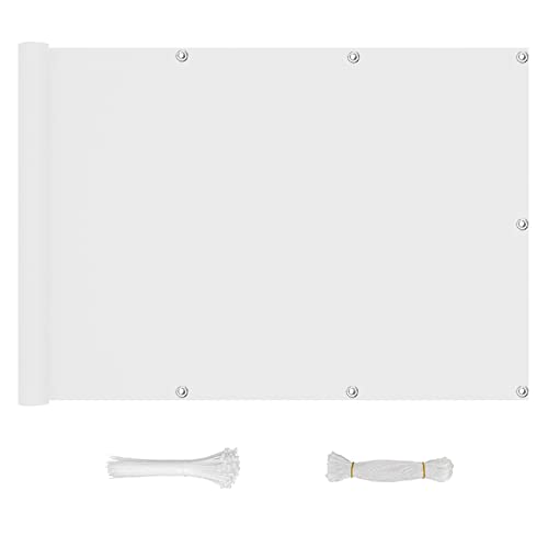 Clôture opaque pour balcon - 80 x 500 cm - Protection contre le vent - Tissu durable avec serre-câbles en nylon - Idéal pour l'extérieur - Brise-vue et pare-soleil - Design élégant - Blanc