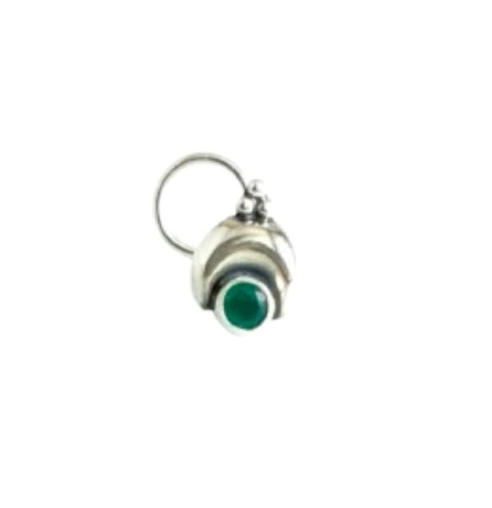 Dome Shape Ruby,Green,Turquoise Stone Silver Nosepin In 92.5% Sterling Silver Nosepin For Girls And Women-image-10
