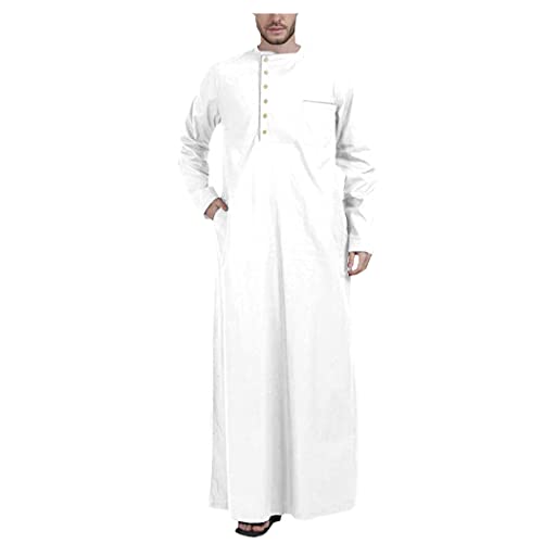 RFXZSAQD Men Muslim Jubba Thobe, Jubba Thobe with Long Sleeves and Round Neck, Plus Size Islamic Muslim Dress