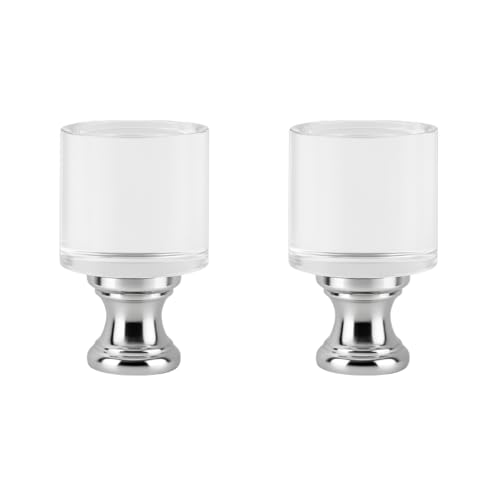 Image of Royal Designs, Inc. F-5038L-2 Clear Lucite Lamp Finial, 1.25 x 2.5 inch, Short Cylinder with Polished Silver Base, 2-Pack