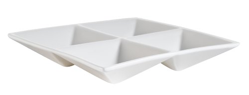 CAC China CMP-A7 Accessories 6-1/2-Inch New Bone White Porcelain 4-Compartment Square Dish, Box of 24