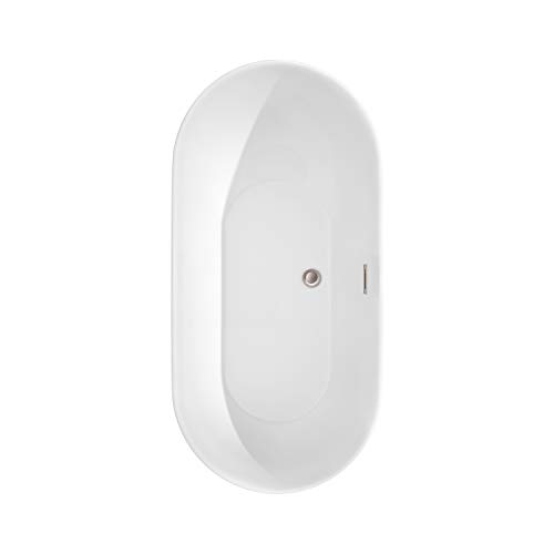 Melissa 60 Inch Freestanding Bathtub In White With Brushed Nickel Drain And Overflow Trim #TOP2