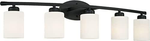 Capital Lighting 115251MB-338 Dixon Modern Soft White Glass Bath Vanity Wall Mount, 5-Light 500 Total Watts, 9" H x 37" W, Matte Black