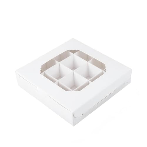 Hbrjtds 20Pcs Empty White Sweet Boxes For Chocolate, Truffles, Indian Sweets, Diwali, And Candy Packaging With Clear Window, 16 Compartments, Dividers, Quick Assemble