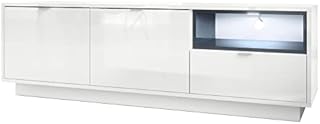 Vladon TV Unit Stand Metro, Carcass in White High Gloss/Front in White High Gloss with an insert in Black High Gloss, incl. LED lighting
