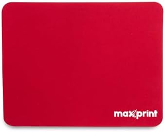 Mouse pad Maxprint mini na cor vermelha com superfície de tecido e logo da marca em branco no canto inferior direito.