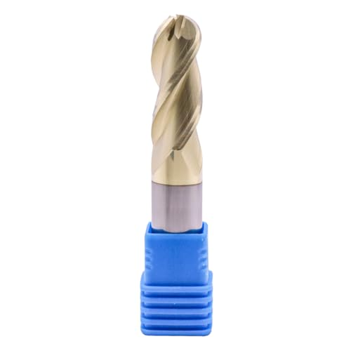 Image of 1 /2 inch 3 Flute Solid Carbide Ball Nose End Mill for Aluminum, ZrN Coated | 37 Helix, 1 /2 inch Cutting Dia, 1 /2 inch Shank Dia, 1-1 /4 inch Length of Cut, 3 inch Overall Length, for Milling Aluminum and Copper