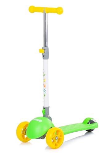 Chipolino Funky Yellow Green: Folding Scooter for Children from 3 Years Old, Lightweight Aluminium (3 kg), Adjustable Handlebar, Rear Brake, LED Lights, Complies with European Standards. Fun and