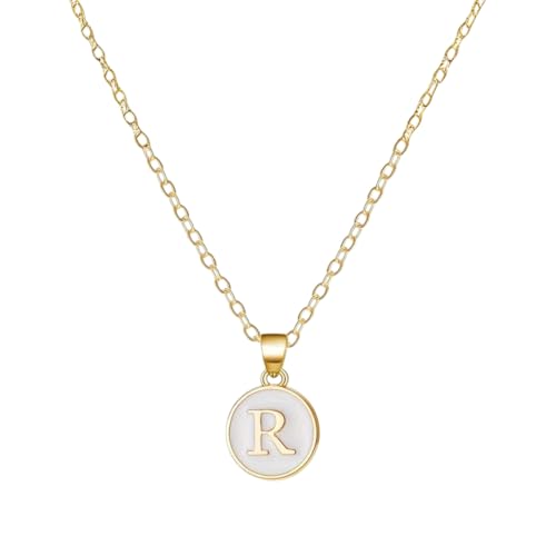 Image of Giftana Alphabet Locket with Chain, White Enamel Letter A-Z Pendant Necklace for Girls, Personalized Initial Name Gold Plated Pendant Necklace Gift for Girlfriend, Valentines Day Gifts for Woman