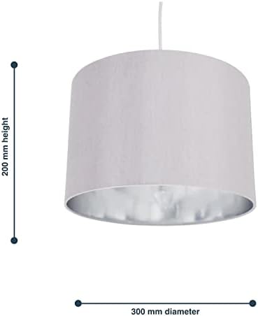 Pair of Modern Grey Faux Silk Ceiling Light Pendant Shade Metallic Silver Chrome