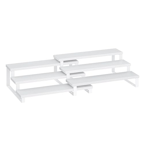 SONGMICS Gewürzregale, Küchenregale stehend, Küchen-Organizer, 2er Set, Holzwerkstoff, je 3 Ablagen, ausziehbar, stapelbar, für Speisekammer, Arbeitsplatte, schneeweiß-wolkenweiß KCS116W01