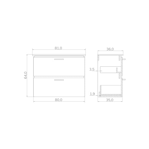 Baikal Conjunto de Mueble de Baño. Mueble Suspendido en Pared. Disponible en Distintas Medidas y Acabados. El Mueble se Entrega MONTADO. TAAL + Lavabo 80/36 cm Gris Oscuro - imagen 3