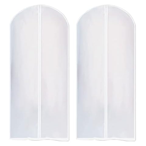 Dustproof Garment Covers with Full Zip, Moth Proof Clothes Covers, Translucent Coat Bag, Breathable Suit Protector Washable Reusable Clothes Cover for Long Dress Costumes Suits Gown Coat, 60*140cm, 2x Cover