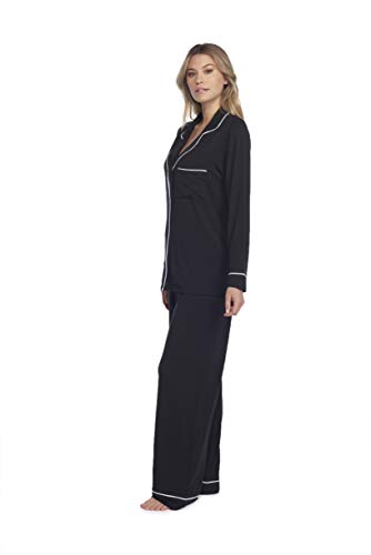 Barefoot Dreams Womens Luxe Milk Jersey Piped Pajama Set, Black, Large Us #TOP1