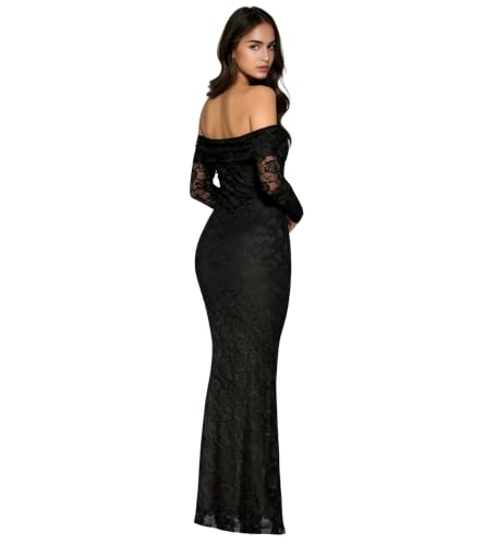 Image of PORRCEY Women's Sexy Rhinestone Lace Sheer Mesh Formal Evening Dress