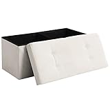 CUYOCA Storage Ottoman Bench Foldable Seat Footrest Shoe Bench End of Bed Storage with Flipping Lid, 75L Storage Space, 30 inches Velvet Cream