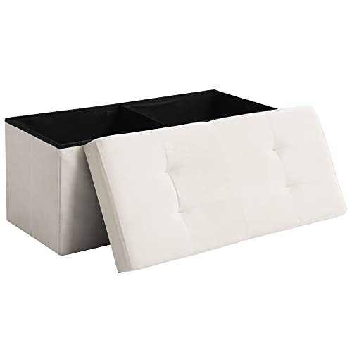 Image of Storage Ottoman Bench Foldable Footrest Foot Stool, 30 inch Velvet Cream | Small Ottoman Foot Rest Seat Shoe Bench Flip-Top forliving Room End of Bed Bedroom Couch Dorm, 80L Folding Upholstered Chair