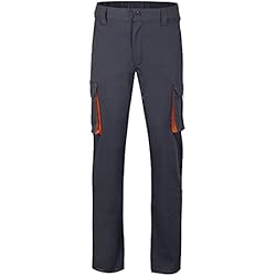 Pantalon Trabajo Stretch VELILLA 103024S; Pantalón Stretch Bicolor Multibolsillos; Color Gris y Naranja; Talla 46