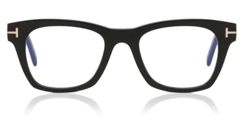 Image of Tom Ford Eyeglasses FT 5886 -B 001 Shiny Black, Rose Gold t Logo /Blue Block