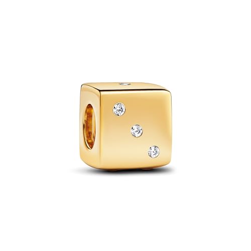 PANDORA Moments Funkelnder Würfel Charm aus Sterling Silber mit vergoldeter Metalllegierung und Zirkonia, Kompatibel Moments Armbändern, 293209C01