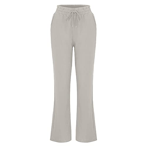 Yoga Pants Women Linen Pants Summer 2023 Casual Loose Drawstring Elastic High Waist Comfy Trousers Straight Leg Long Lounge Pant #TOP5