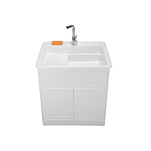 Lavandino autoportante con armadio e rubinetto, per interni ed esterni, in plastica resistente con lavabo, per lavanderia o garage